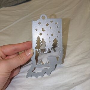 Indiana State Shaped metal Silver Christmas ornament Camping Forest Moon Holiday